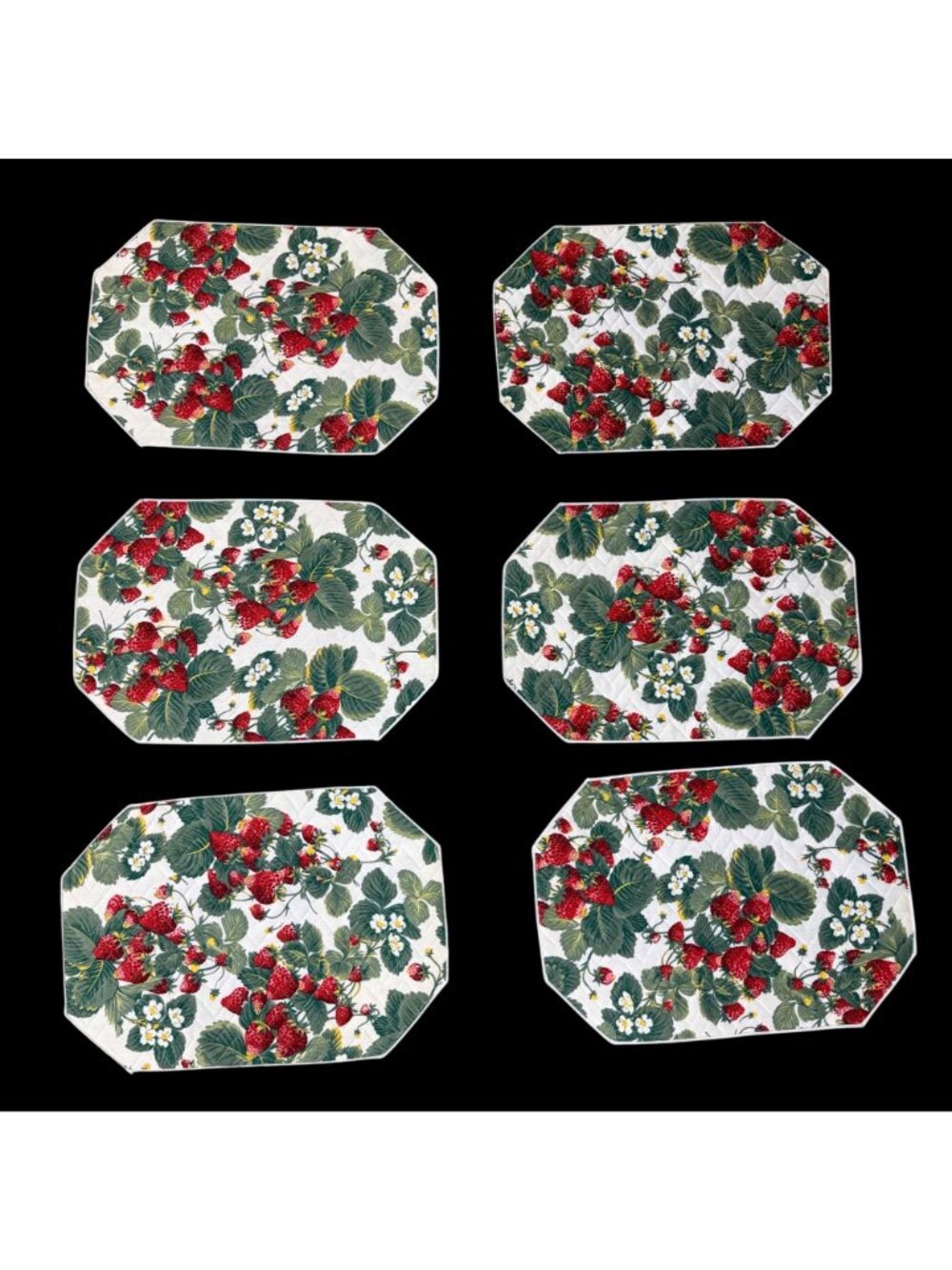 Quilted Strawberry Placemats Octagon Vintage Cottagecore Granny Table Decor Red - Picture 3 of 7
